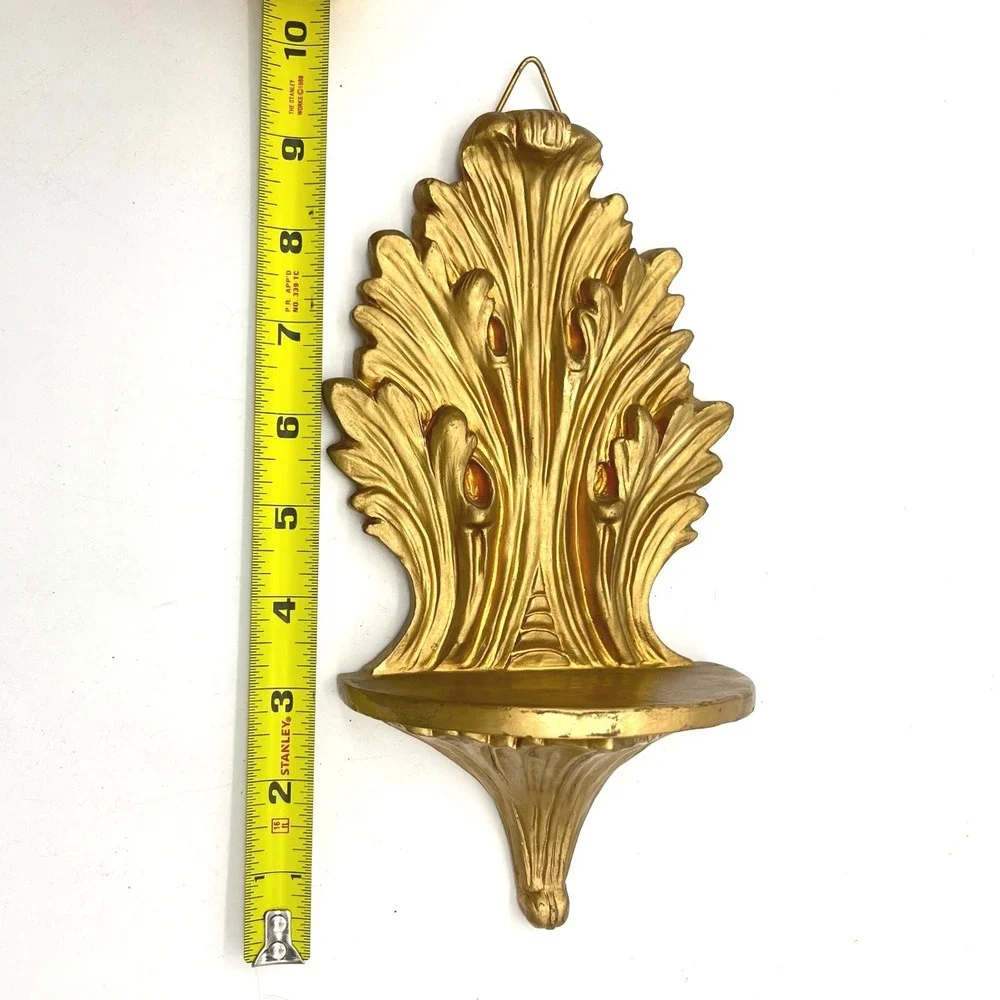 Vintage Style Gold Acanthus Leaf Wall Corbel Floating Shelf Ornate Gilded 9.5in